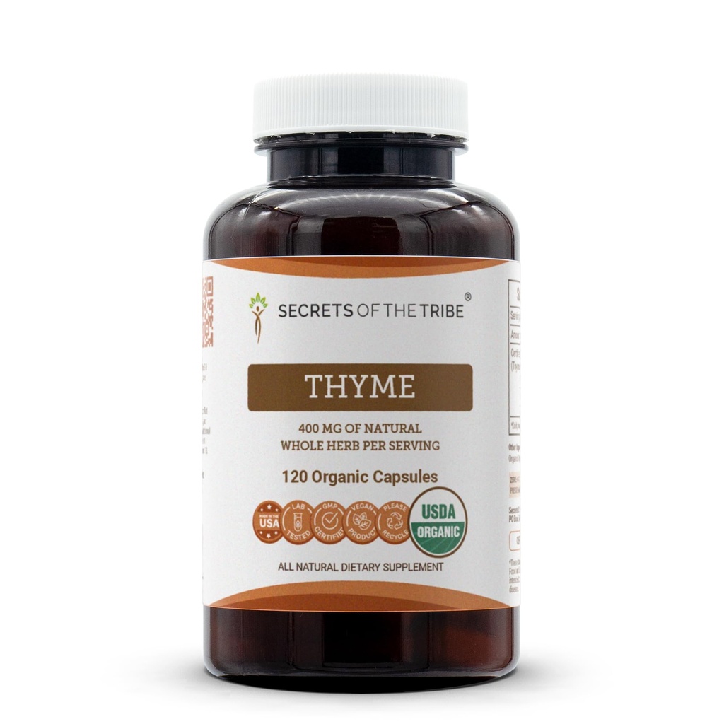 Tribe Thyme USDA Organik | Vegetarian Capsules ve Sertifikalı Organik Thyme (Thymus Vulgaris) kuru (120 Capsules)