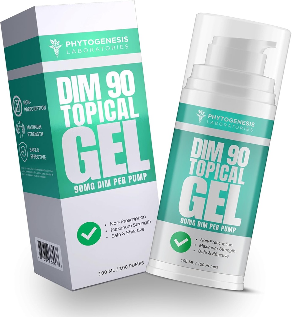 DIM 90 – Maximum Strength Dim Supplement Topical Gel – 90mg All Natural Diindolylmethane (DIM) Per Serving - Hormonal, Cognitive, Mood, Memory and Immune System Support