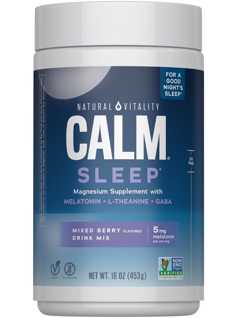 Doğal Vitality Calm Sleep, Melatonin & Magnezyum Citrate, Sleep Aid Drink Mix, GABA, Aid, Vegan, Gluten Free Non-GMO, Karma Berry, 16 Oz Oz