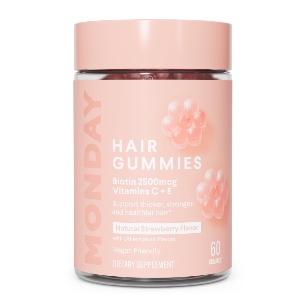 MONDAY HAIRCARE Hair Gummies with 2500 mcg Biotin, C & Vitiman E for Saber, Güçlü ve Sağlıklı Saç 60
