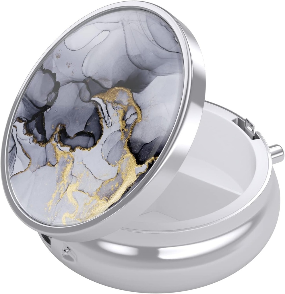 Nipichsha Pill Box, Küçük Pill Case for Purse & Pocket, Cute Travel Medicine Organizer, Portatif Tıp Konteynerleri Vitaminleri, İlaçları, Fish Oil & Supplement, Gray Mermer