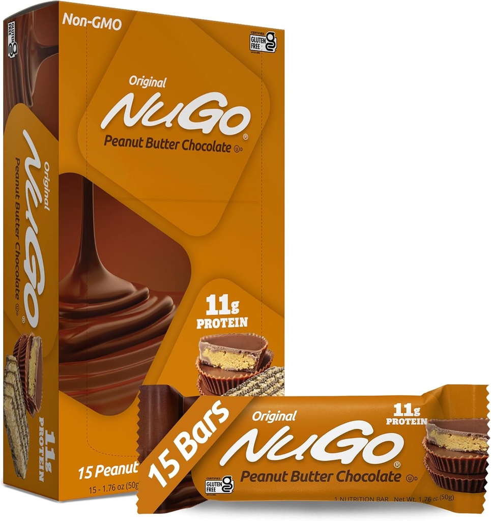 NuGo Protein Bar, Φυστικοβούτυρο, 11g πρωτεΐνη, Χωρίς γλουτένη, 15 μέτρα
