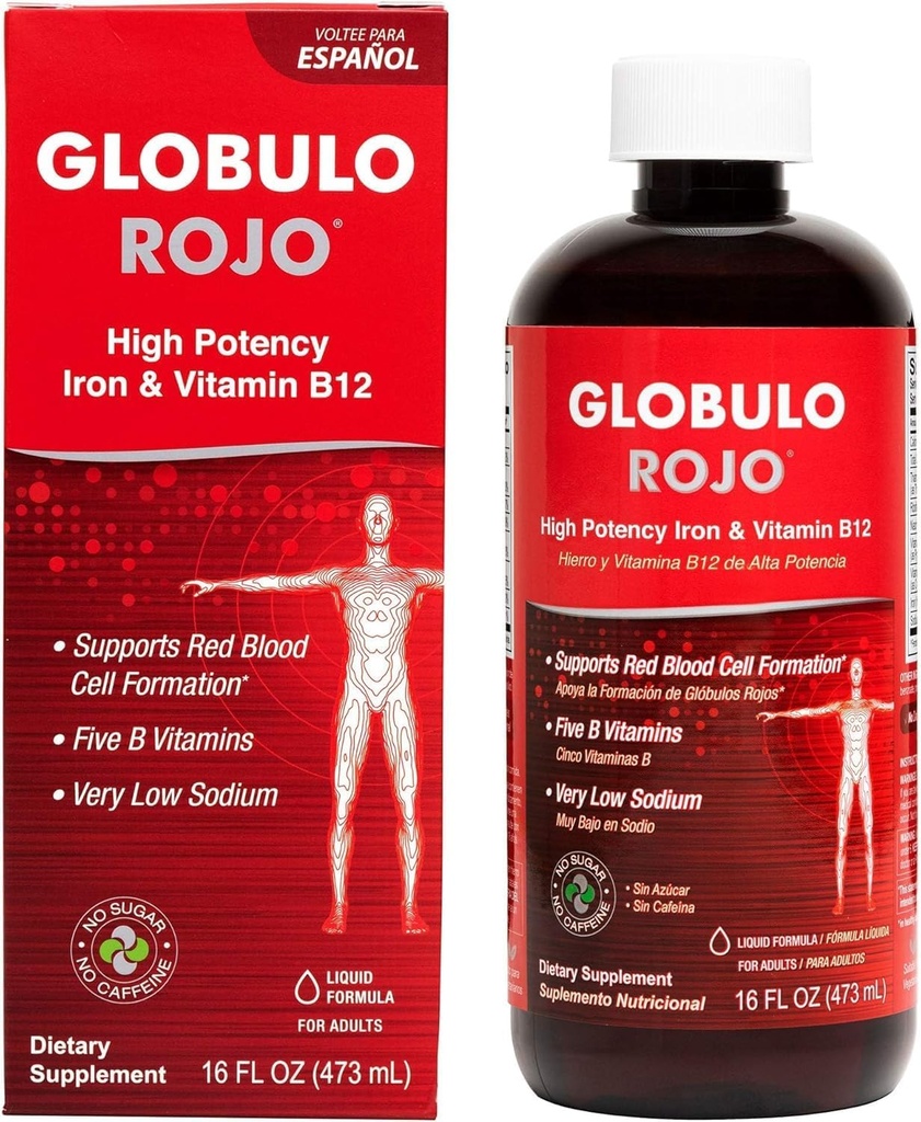 Globulo Rojo Iron Supplement - Yüksek Potency Iron & B Vitaminleri (Vegan) (1 Pack) ile Sıvı Diyet Supplement
