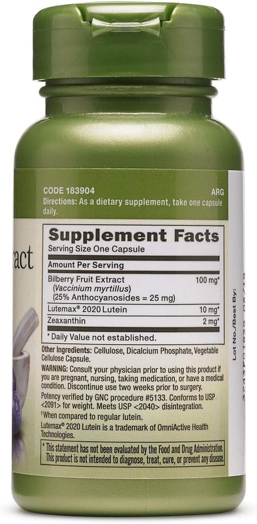 GNC Herbal Plus Bilberry Extract and Lutein 