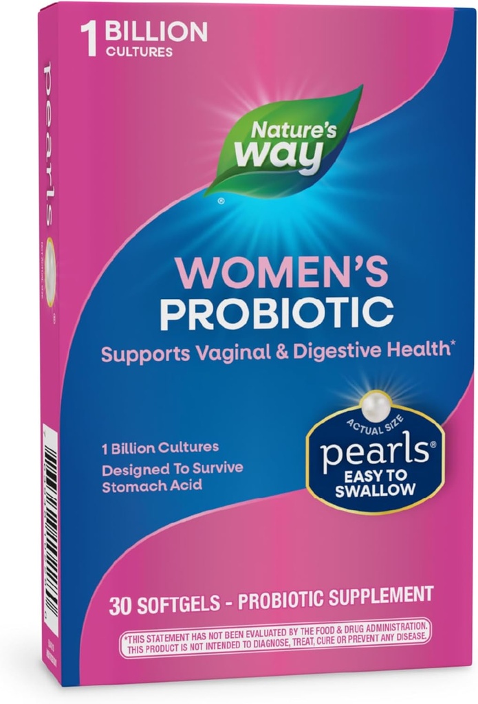 Nature's Way Women's Probiyotik Pearls, Supports Vaginal and Digestive Health*, Occasional Constipation & Bloating*, 1 Milyar Canlı Kültürler, 30 Softgels (Pazar May Vary)
