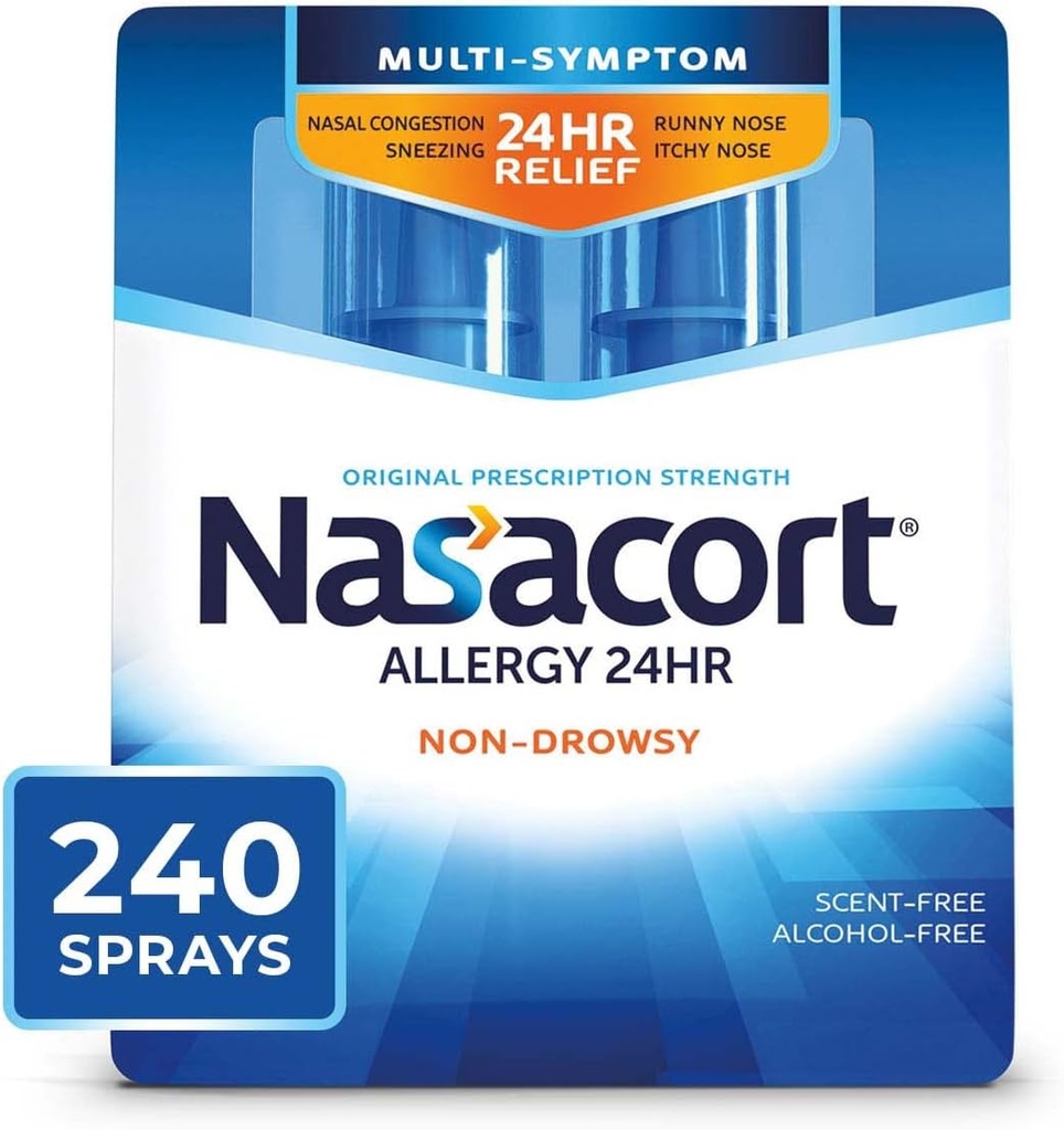 Nasacort 24HR Antivirüs için Nasal Sprey, Non-drowsy & Alkol Free, 240 Mixs, 0,5 fl.oz. 2Ctt
