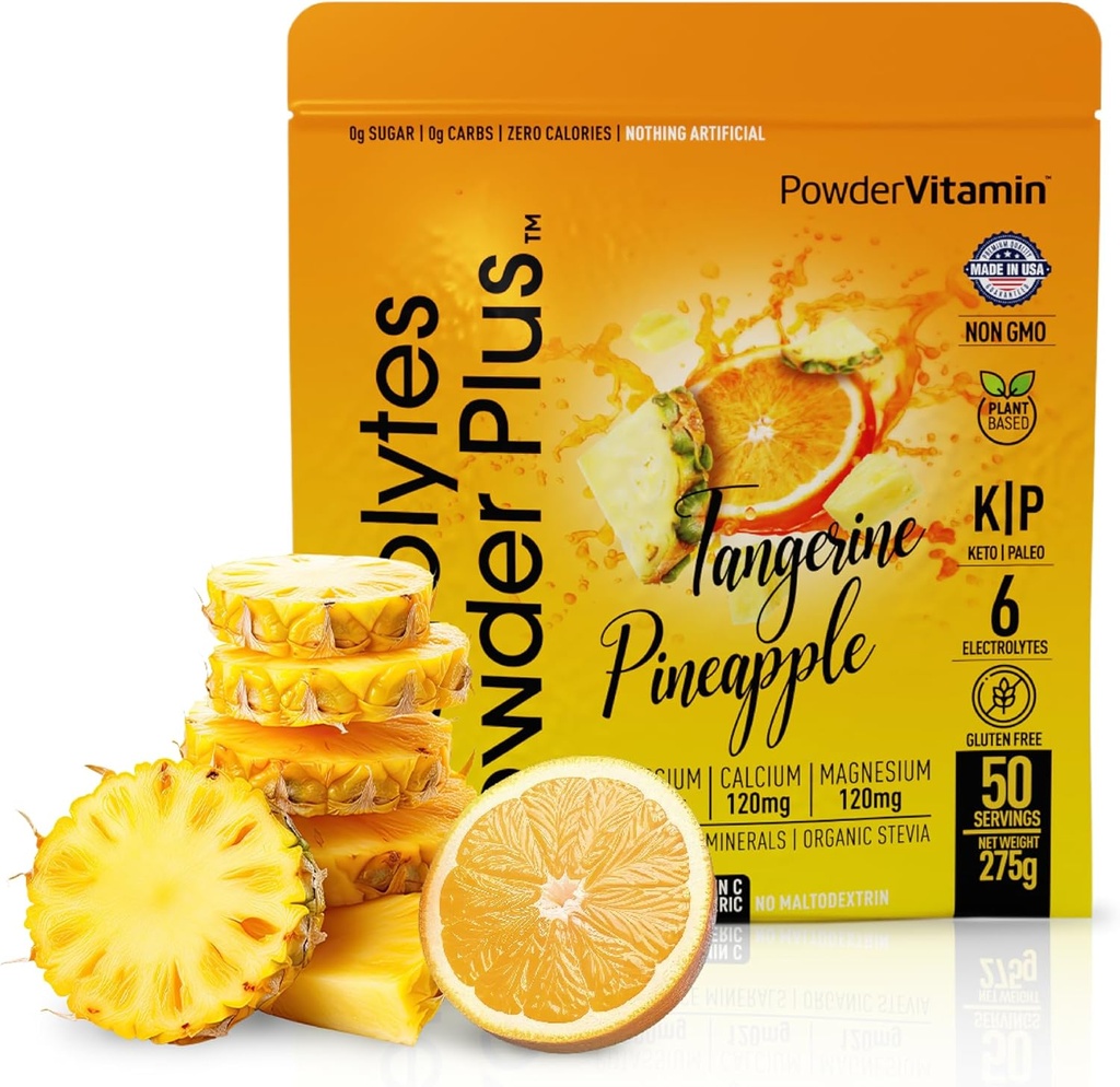 TozVitamin Electrolytes Toz Plus (50 Hizmet) Tangerine Pineapple Electrolyte Toz 0 Calorie Keto, 0 Sugar, No Maltodextrin,1000 mg Pyum,120 mgba,120 mg Magnezyum, Hydration Toz,120mg Magnezyum,