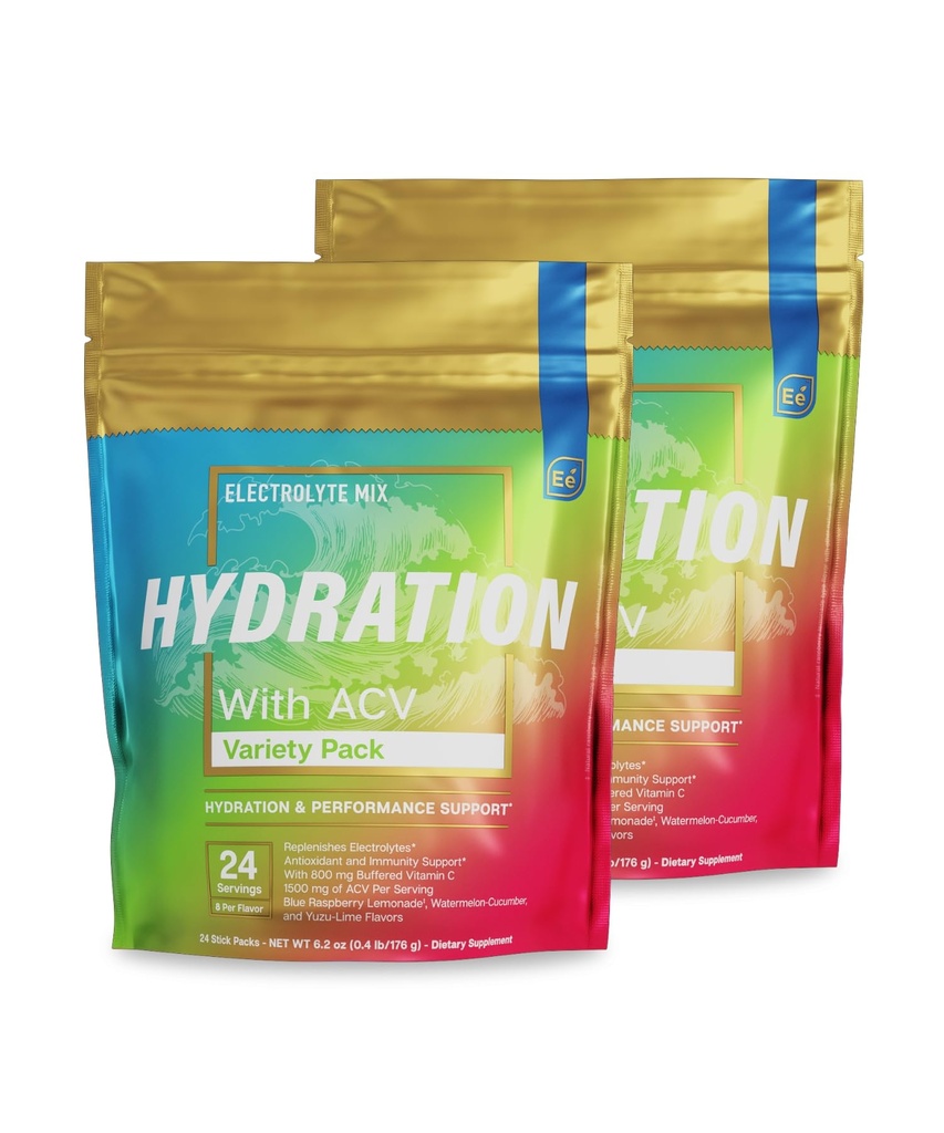 Essential Elements® Hydration Packets - Çeşitli Paket - Elektrolytes Toz No Sugar - Electrolyte Drink Mix - ACV & Vitamin C ile Üstün Hydration - 48 Stick Packs