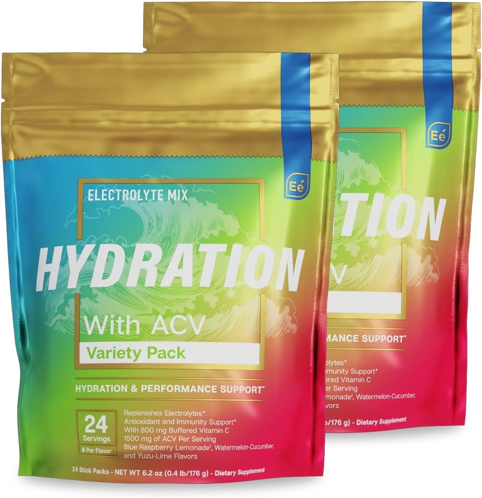 Essential Elements® Hydration Packets - Variety Pack - Electrolytes Powder No Sugar - Electrolyte Drink Mix - Superior Hydration with ACV & Vitamin C - 48 Stick Packs
