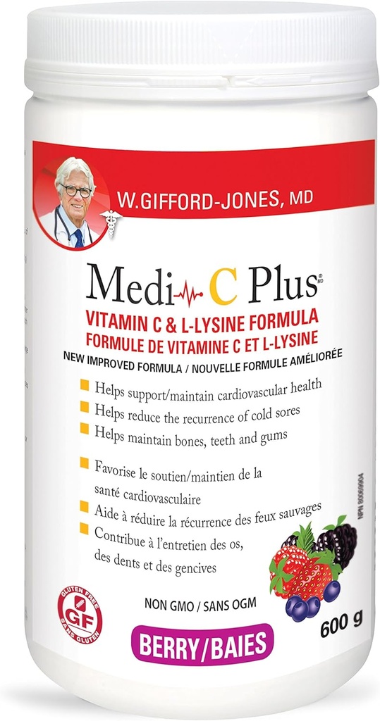 Dr. Gifford-jones Tercih Beslenme Medi-C Plus Vitamin C & L-lysine Formula Berry Flavour 600g