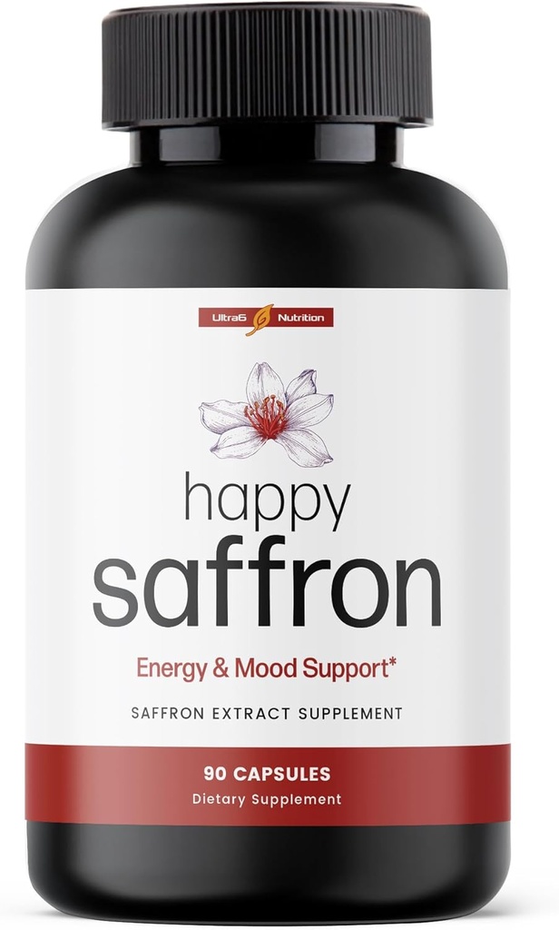 Ultra6 Beslenme Mutlu Saffron Supplements - Eye Health Support için 100 Saf Saffron Ekstraksiyonu Tamamlıyor - Kadınlar ve Erkekler için Mood Geliştirilmiş