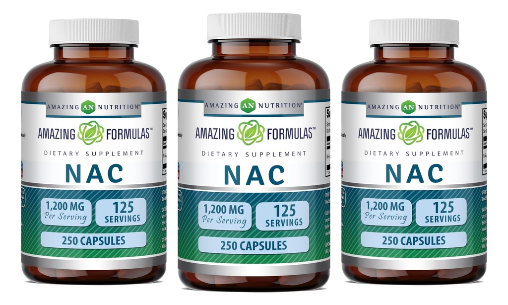 Amazing Formulas NAC 600 Mg | N-Acetyl Cysteine Supplement | Capsules | Non-GMO | Gluten Free | Made in USA (3 Pack, 250) Count)