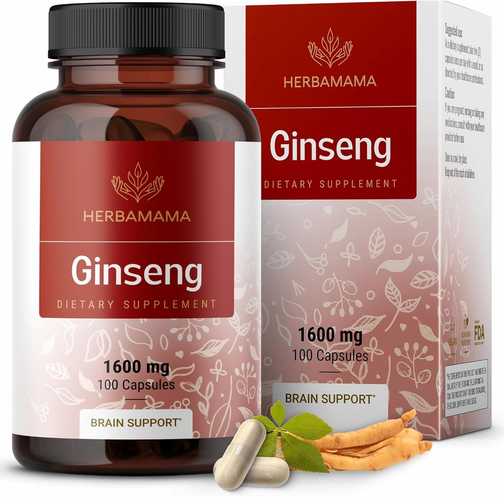 HERBAMAMA Koreli Panax BTC Capsules - 1600 mg Red BTC Root - Vegan, Non-GMO Koreli Red Panax, 100 Caps