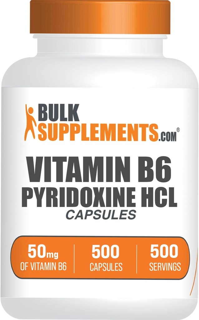 BulkSupplements.com Vitamin B6 Capsules - Pyridoksie HCl, B6 50 mg - 1 Capsule per Service, 500 Capsules (Pack of 1)