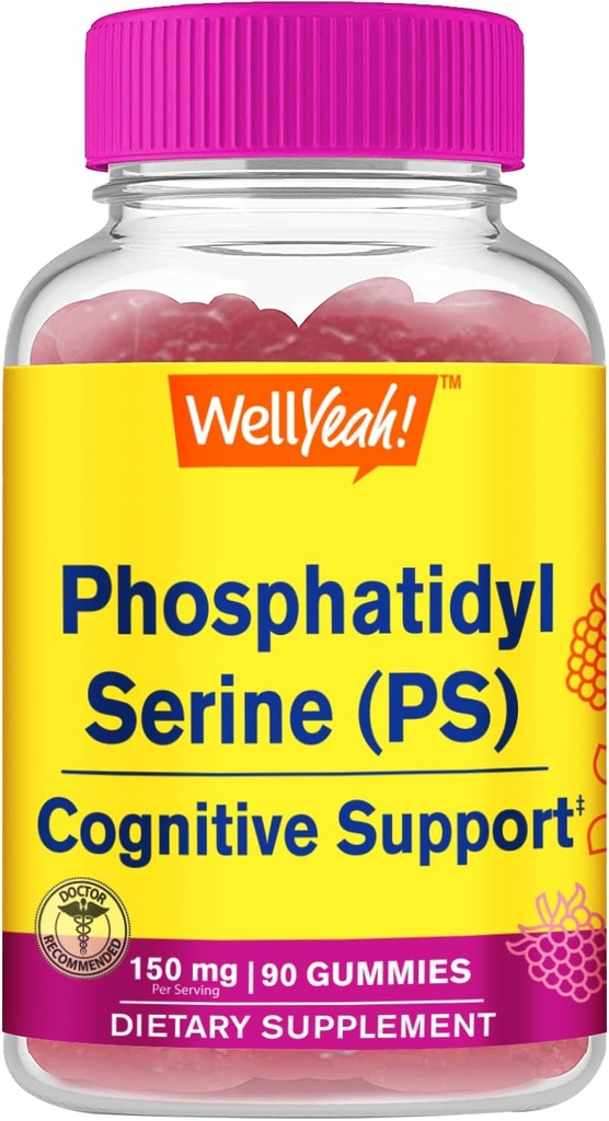 WellEvet Phosphatidylserine Gummies (150 mg) Phosphatidylserine Supplement | Bilişsel Destek | Raspberry Flavor | Gluten Free, Non GMO | 60 Count