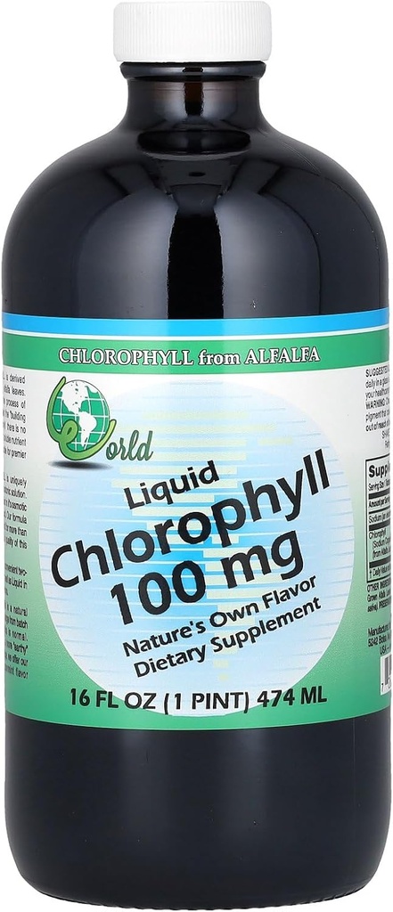 World Organics Chlorophyll Supplement Liquids, 100 mg, 16 Ounce, 16 Fl Oz (Pazar 1)