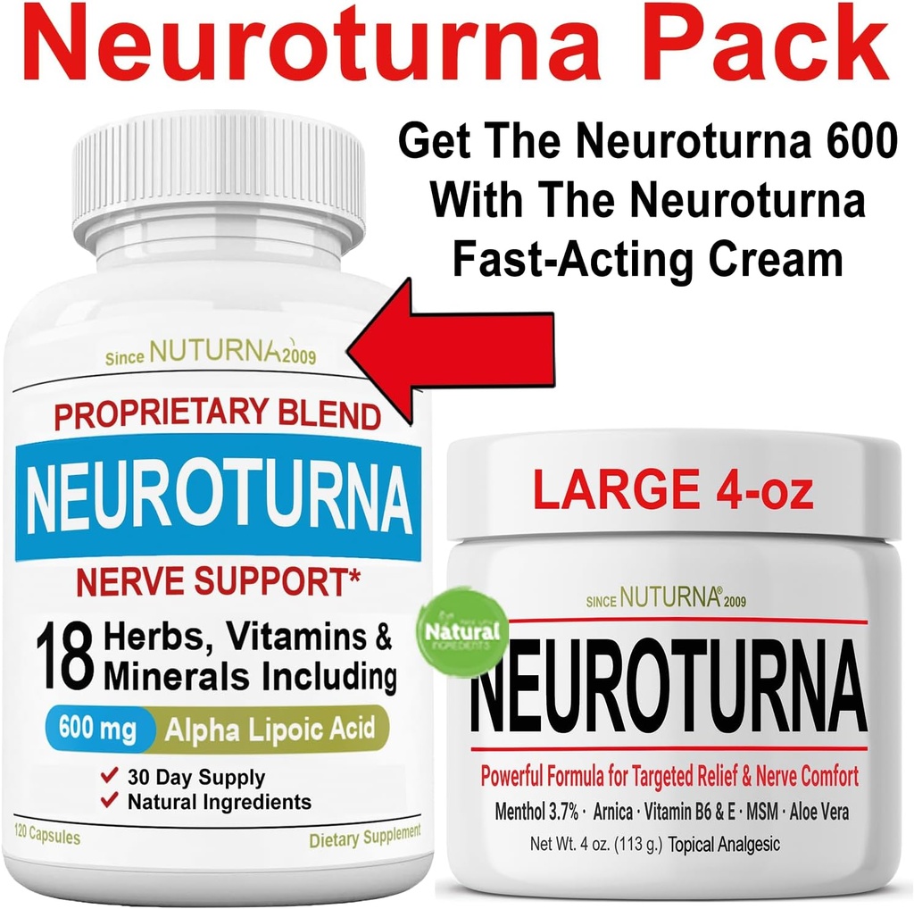 Nöroturna Nerve Destek 600 mg ALA Plus Neuroturna Nerve Cream 4oz