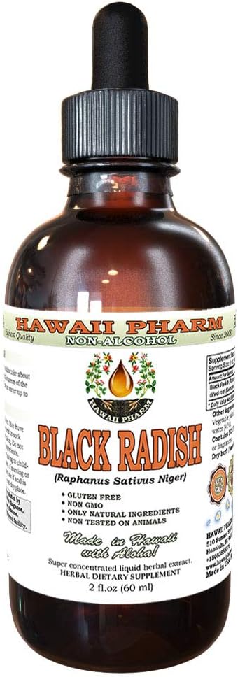 Hawaii Pharm Black Radish Alkol-Free Liquid Extract, Black Radish (Raphanus Sativus Niger) kuru Kök Glycerite Natural Herbal Supplement 2 ozit