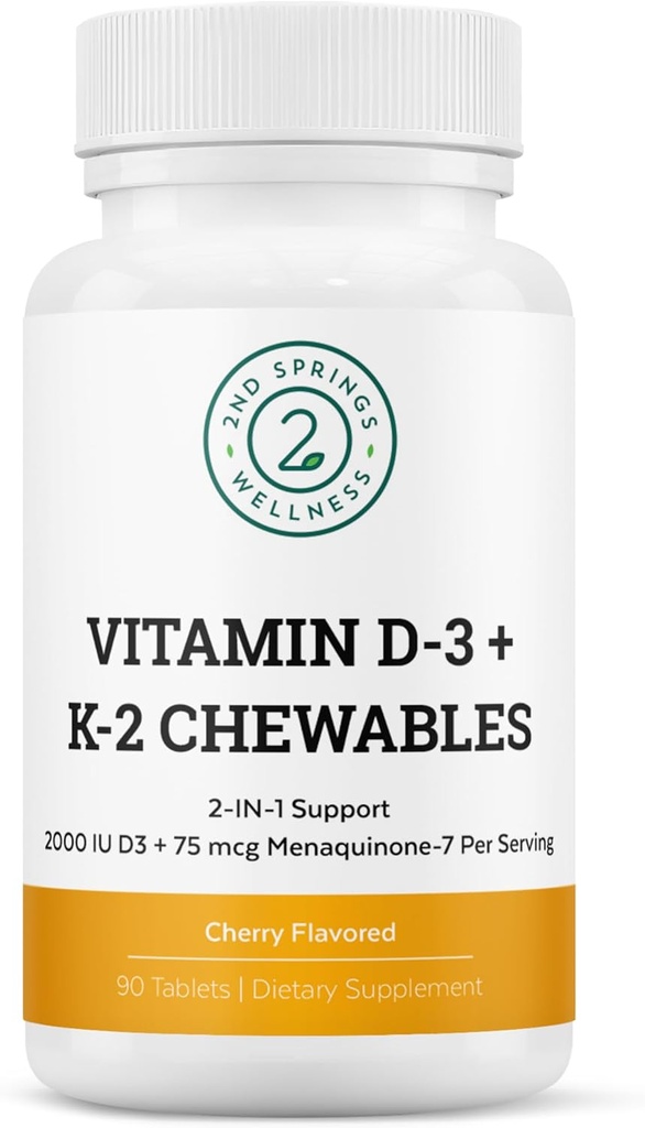 Βιταμίνη D3 + K2 Μασώμενα - 2000 IU Βιταμίνη D και MK7 K2 (Menaquinone-7) - Δισκία με γεύση κεράσι - Βιταμίνη D + K2 Συμπλήρωμα για Ενήλικες και Παιδιά