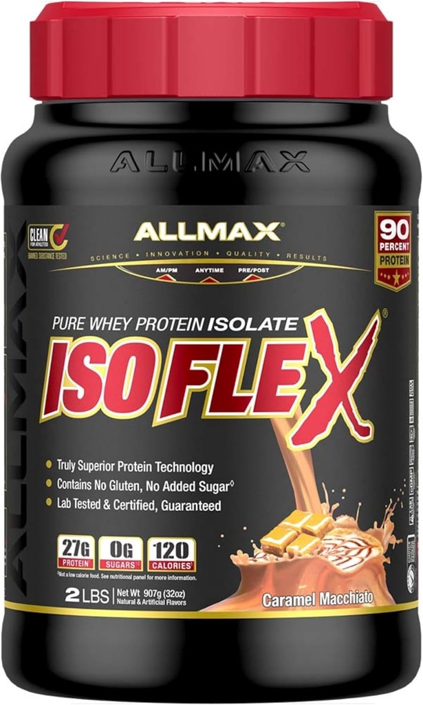 TÜMMAX Beslenme ISOFLEX Whey Protein Isolate, Caramel Macchiato - 2 lb - Protein Per Scoop - Zero Fat & Sugar -% 99 Lactose Free - Gluten Free & Soy Free - Approximate 30 hizmet
