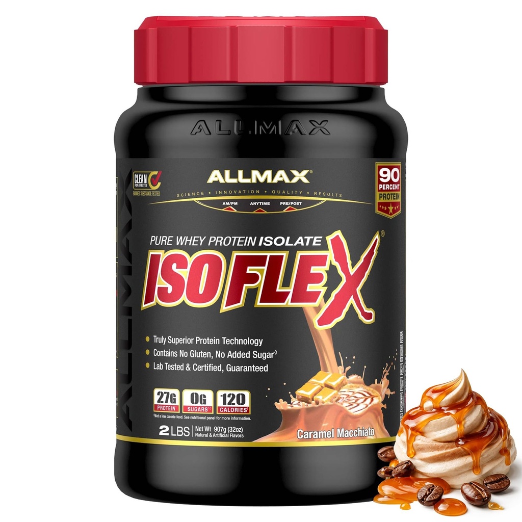 TÜMMAX Beslenme ISOFLEX Whey Protein Isolate, Caramel Macchiato - 2 lb - Protein Per Scoop - Zero Fat & Sugar -% 99 Lactose Free - Gluten Free & Soy Free - Approximate 30 hizmet