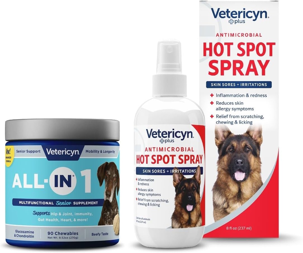 Vetericyn All-in 1 Multi function Senior Dog Supplement with Glucosamine and Vetericyn Plus Hot Spot Spray