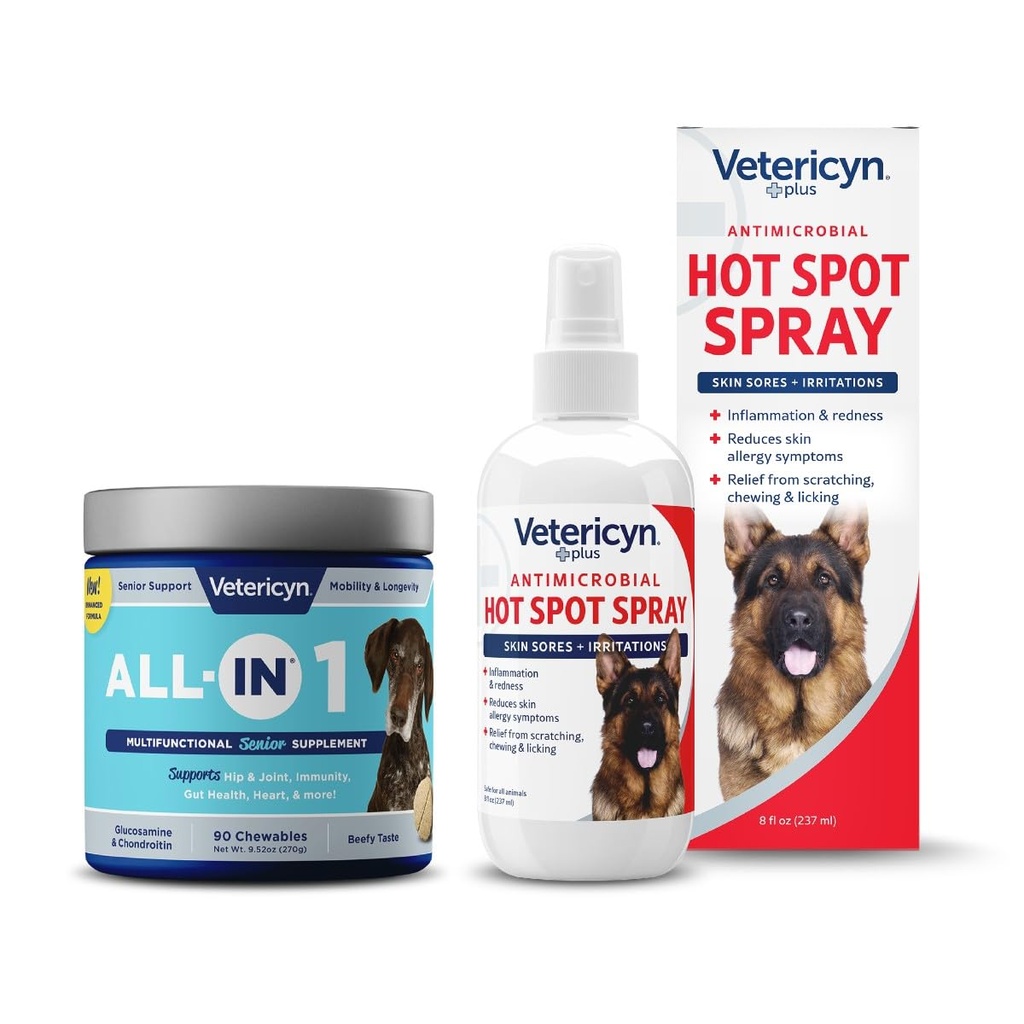 Vetericyn All-in 1 Multi function Senior Dog Supplement with Glucosamine and Vetericyn Plus Hot Spot Spray