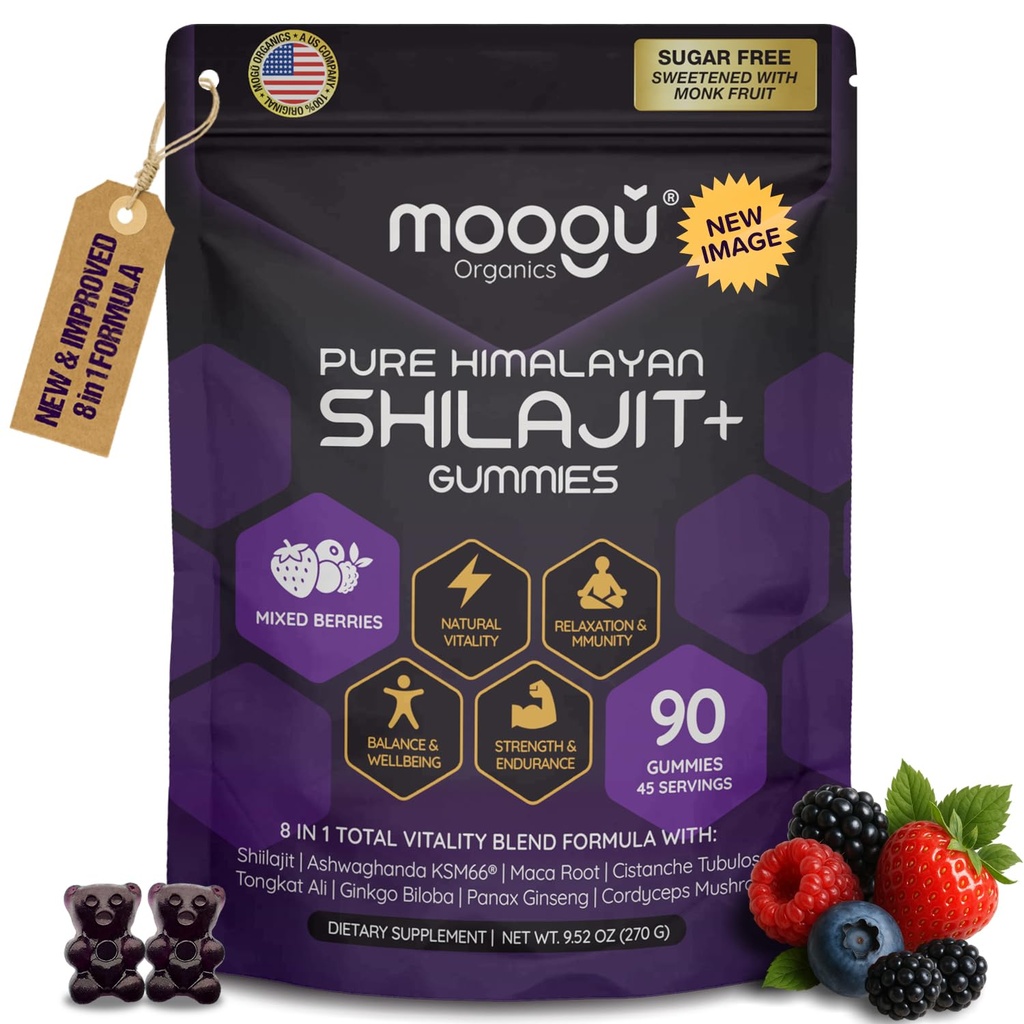 18,000mg καθαρός σιλατζίτ Ιμαλαΐων (90 Gummies) Ashwagandha, 75% Fulvic Acid & 85+ Trace Minerals I Men, Women I Panax Ginseng, Rhodiola, Turmeric, Gingko Biloba, Cordyceps, Stinging Nettle.