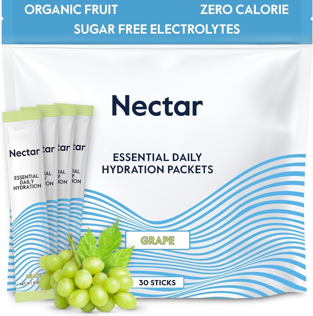 Nectar Hydration Packets - Electrolytes Toz Paketleri - Sugar Free & 0 Calorie - Organik Meyve Sıvı Günlük IV Elektrolytes Toz Dehidrasyon Yardım ve Hızlı Rehidrasyon (Grape 30 Pack)