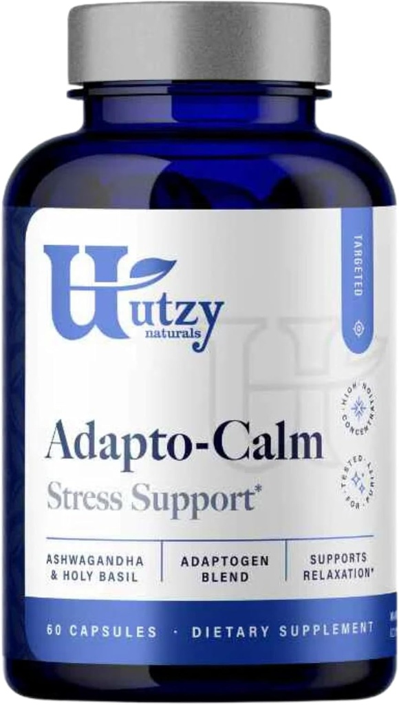 Utzy Naturals Adapto-Calm | Stres Desteği Formula | Ashwagandha, Tulsi Holy Basil ve Passionflower | 60 Capsules