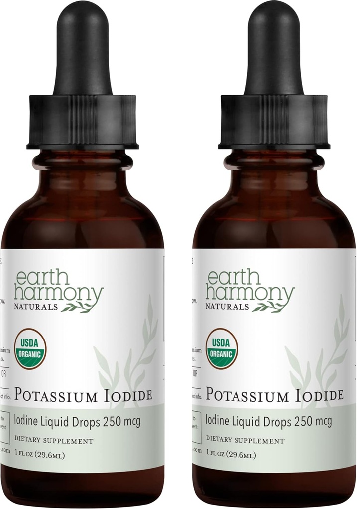 USDA Organic Potassium Iodide 250 mcg Liquid Supplement 2-Pack (1-Ετος Προμήθειας) - Υποστηρίζει το Thyroid Gland και βοηθά την έκθεση & χαμηλά επίπεδα του ιωδίου - More Bioδιαθέσιμο από δισκία, χάπια - 1 FL Oz