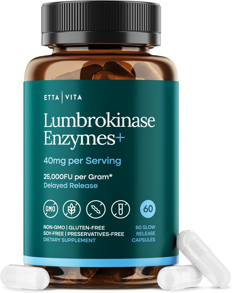Potent Lumbrokinase Supplement 40 mg/Serving (Max Aktivite - 800,000 Birim) - Enerji Desteği için Lumbrokinase Enzymes Capsules, Digestion, Detox, Cognition & Gut Health - Nattokinase benzer