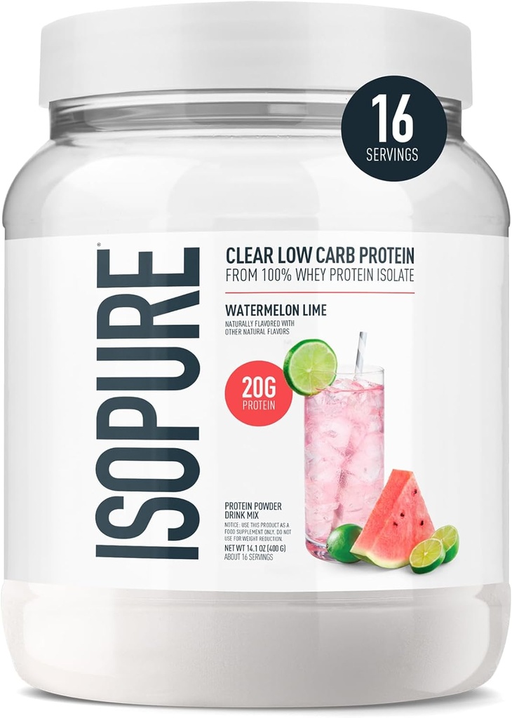 Isopure Clear Whey Isolate Protein Toz, Lactose Free, Gluten Free, Doğal Flavored, Watermelon Lime, 20g Protein Per Hizmeti, 14.1 Oz, 16 Hizmet (Pazarlama May Vary)