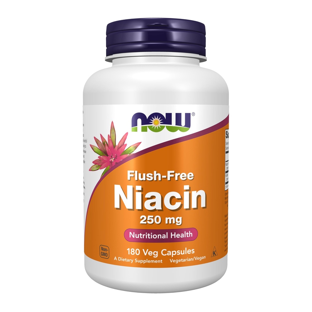 NOW Foods Supplements, Niacin (Vitamin B-3) 250 mg, Flush-Free, Nutritional Health, 180 Veg Capsules
