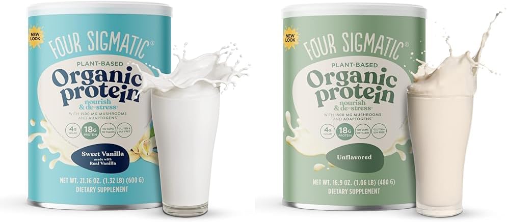 Four Sigmatic Organic Vegan & Plant Protein Tozları | Mushrooms, Adaptogens | Gluten Free, Non-GMO | Vanilla & Unflavoreded