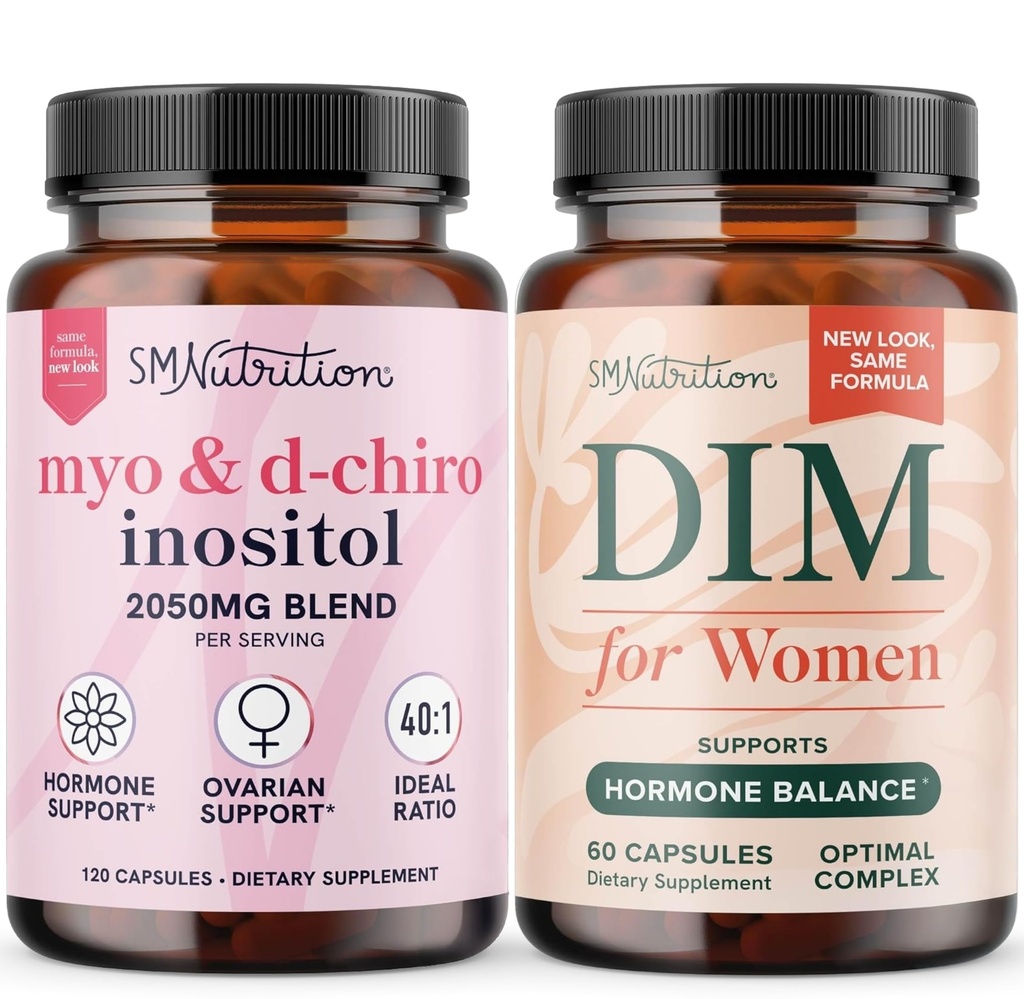 SMNutrition Women's DIM Supplement & Myo-Inositol & D-Chiro Inositol | Hormon Balance Sche with 40:1 rate (30 Services) and 250mg DIM Supplement for Women Complex (60 Services)