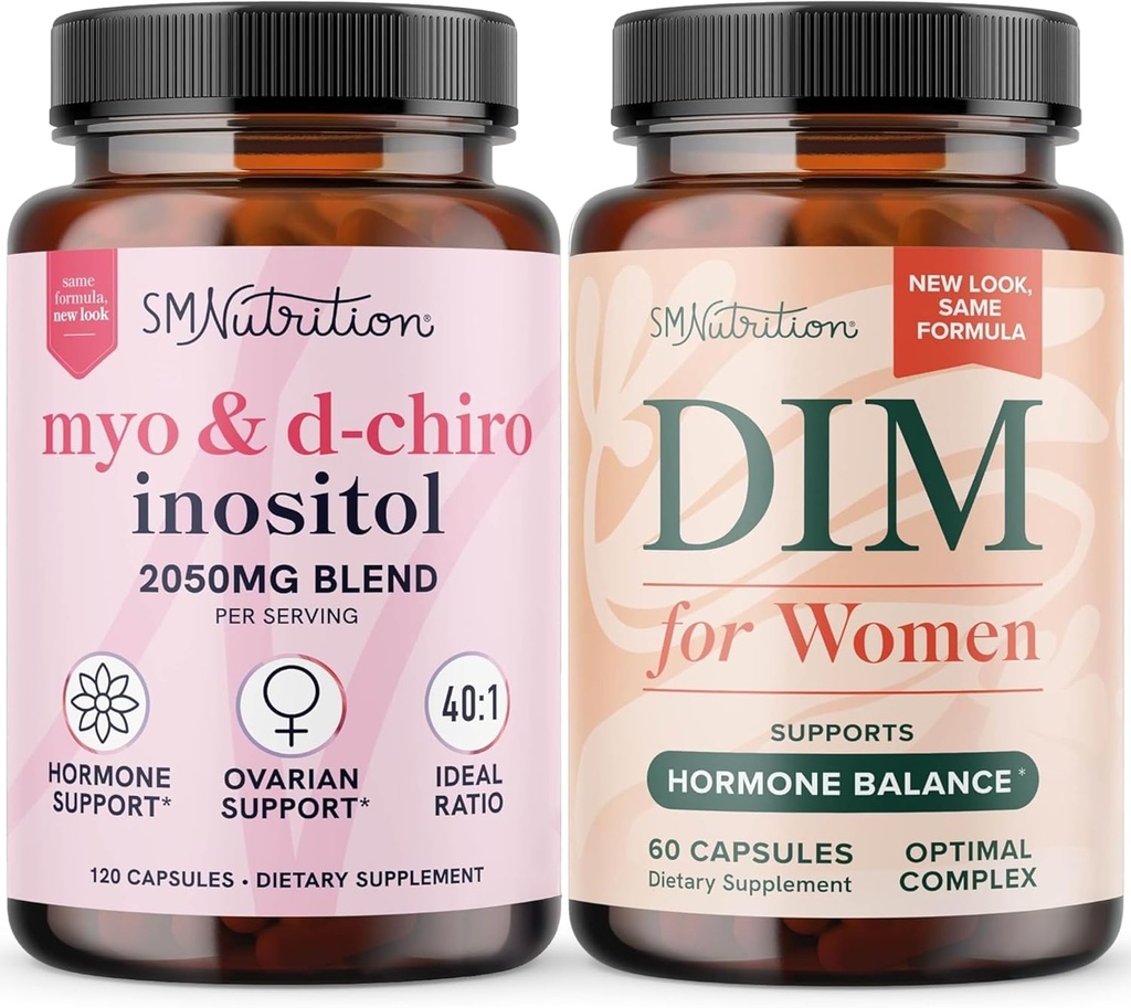 SMNutrition Women's DIM Supplement & Myo-Inositol & D-Chiro Inositol | Hormon Balance Sche with 40:1 rate (30 Services) and 250mg DIM Supplement for Women Complex (60 Services)