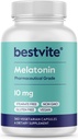 BESTVITE Μελατονίνη 10 mg - 360 Veg Caps - Όχι Στεατικά - Όχι Σακχαρόζη, Όχι Δεξτρόζη, Όχι Διοξείδιο του πυριτίου, Όχι Μαννιτόλη - Vegan - Μη Γλουτένη - Χωρίς - Βοήθεια ύπνου για την υποστήριξη των κύκλων ανάπαυσης & αφύπνισης