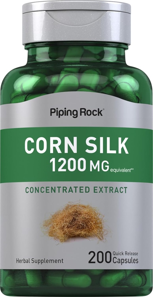Piping Rock Corn Silk Capsules 1200 mg | 200 Count | Ekstraksiyon Tamam | Non-GMO, Gluten Free