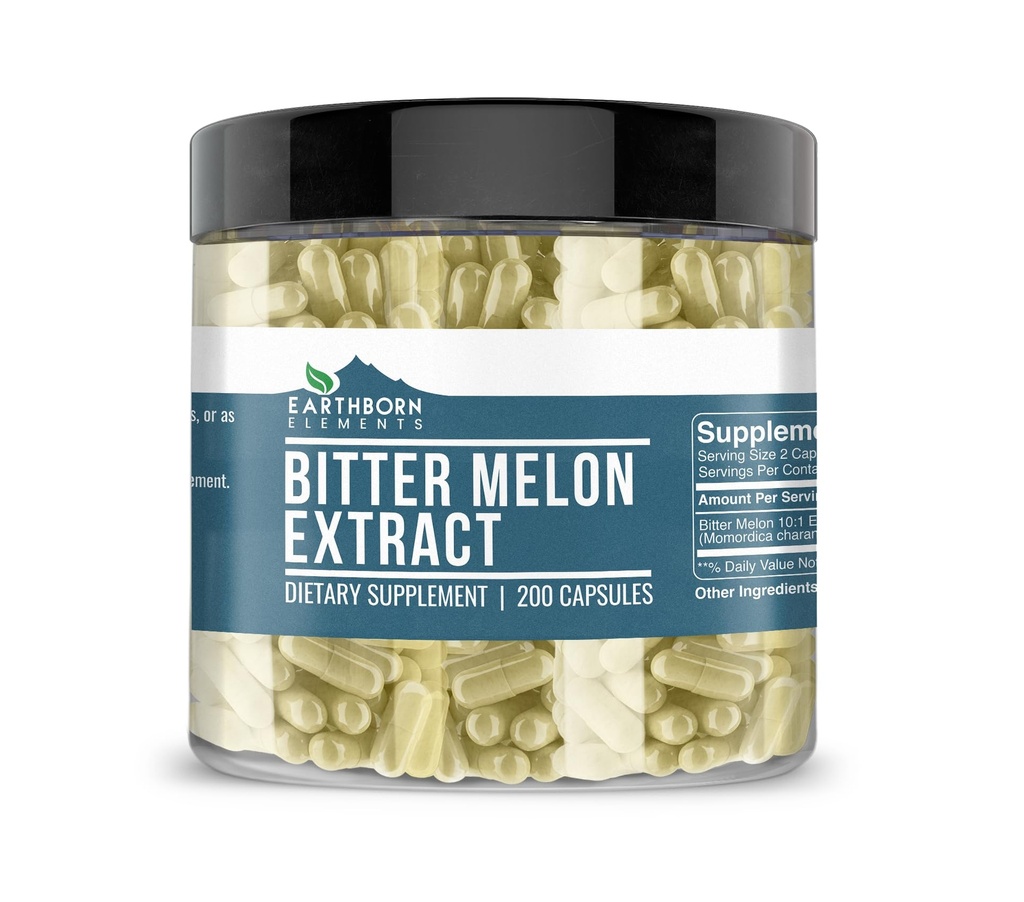 Earthborn Elements Bitter Melon 200 Capsules, Pure & Undiled, No Wordss