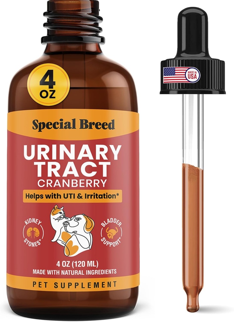 Cats ve Köpekler için özel Breed Urinary T Enfeksiyon Tedavisi - Cranberry UTI Supplement, Kidney ve Bladder Desteği, 4 oz