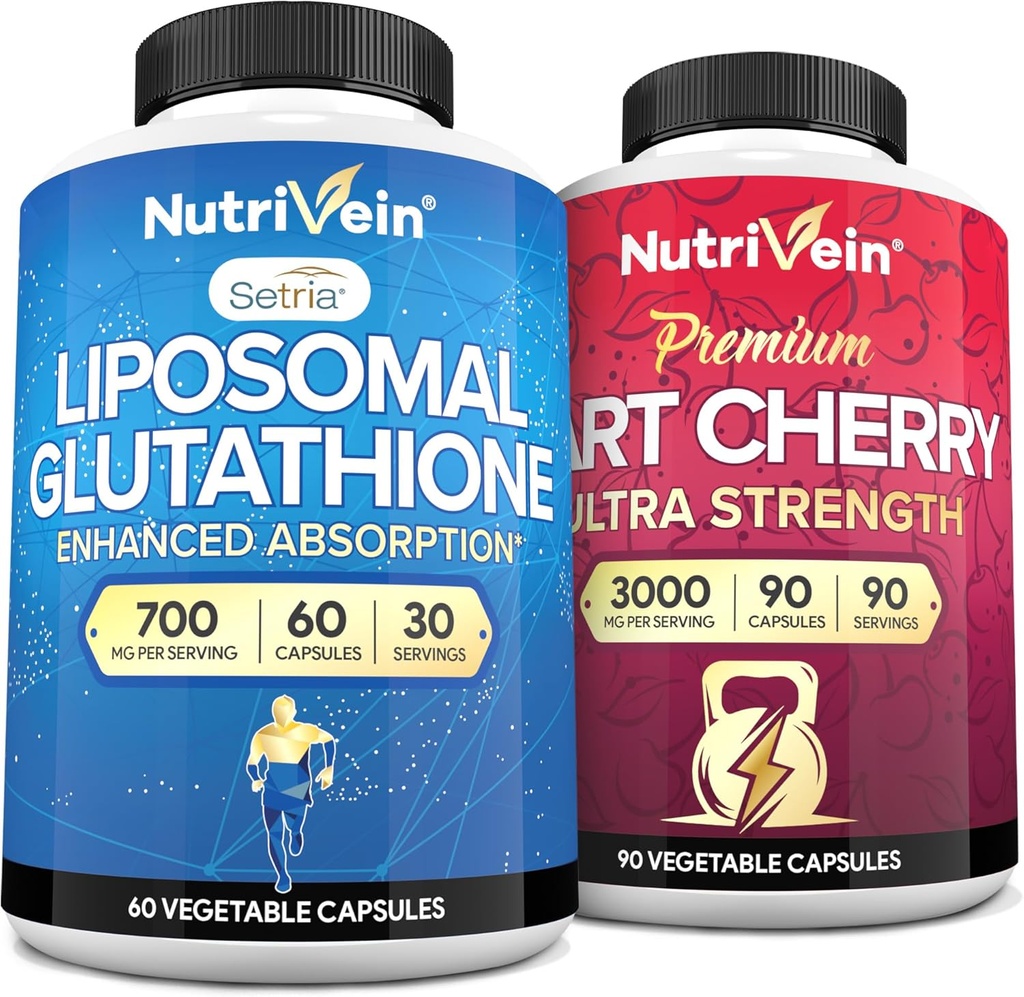 Nutrivein Premium Liposomal Glutathione Supplement & Tart Cherry Capsules (1994): High-Ab component Glutathione Liposomal Supplement & Tart Cherry Capsules for Detox, Recovery, & Defenses