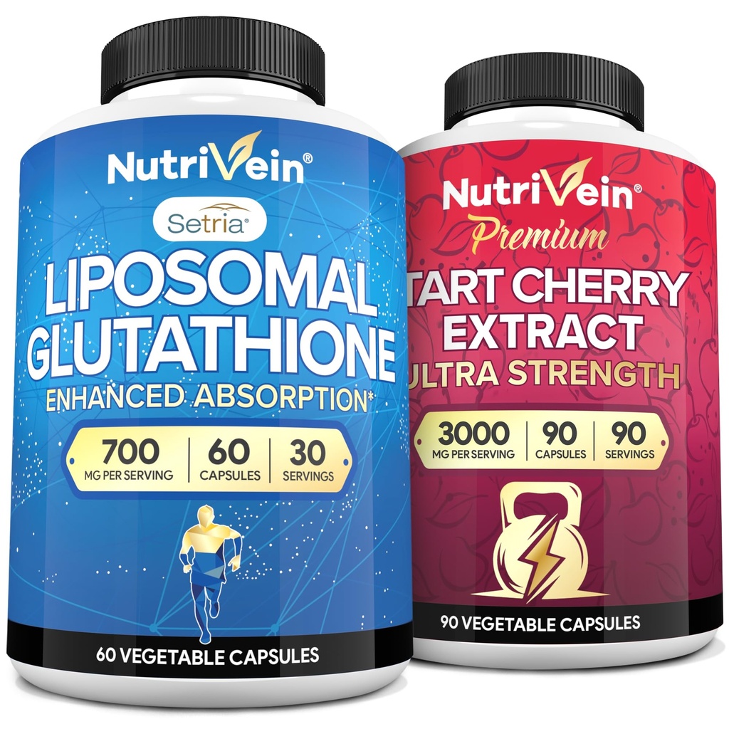 Nutrivein Premium Liposomal Glutathione Supplement & Tart Cherry Capsules (1994): High-Ab component Glutathione Liposomal Supplement & Tart Cherry Capsules for Detox, Recovery, & Defenses