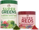 COUNTRY FARMS Essential Pack, Super Greens Toz ve Super Reds, 50 Organik Süper Gıdalar ve 40 Süper Meyve, Doğal Enerji, Bloating Support, Unflavored & Berry Flavor, 17.7 oz, 2 Pack