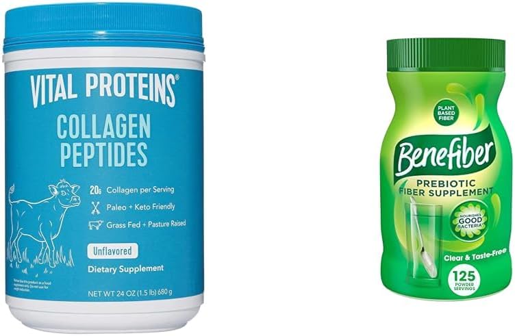 Vital Proteins Unflavored Collagenfiber (24 Oz) & Benefiber Prebiyotik Fiber Supplement Unflavored (17.6 Oz)