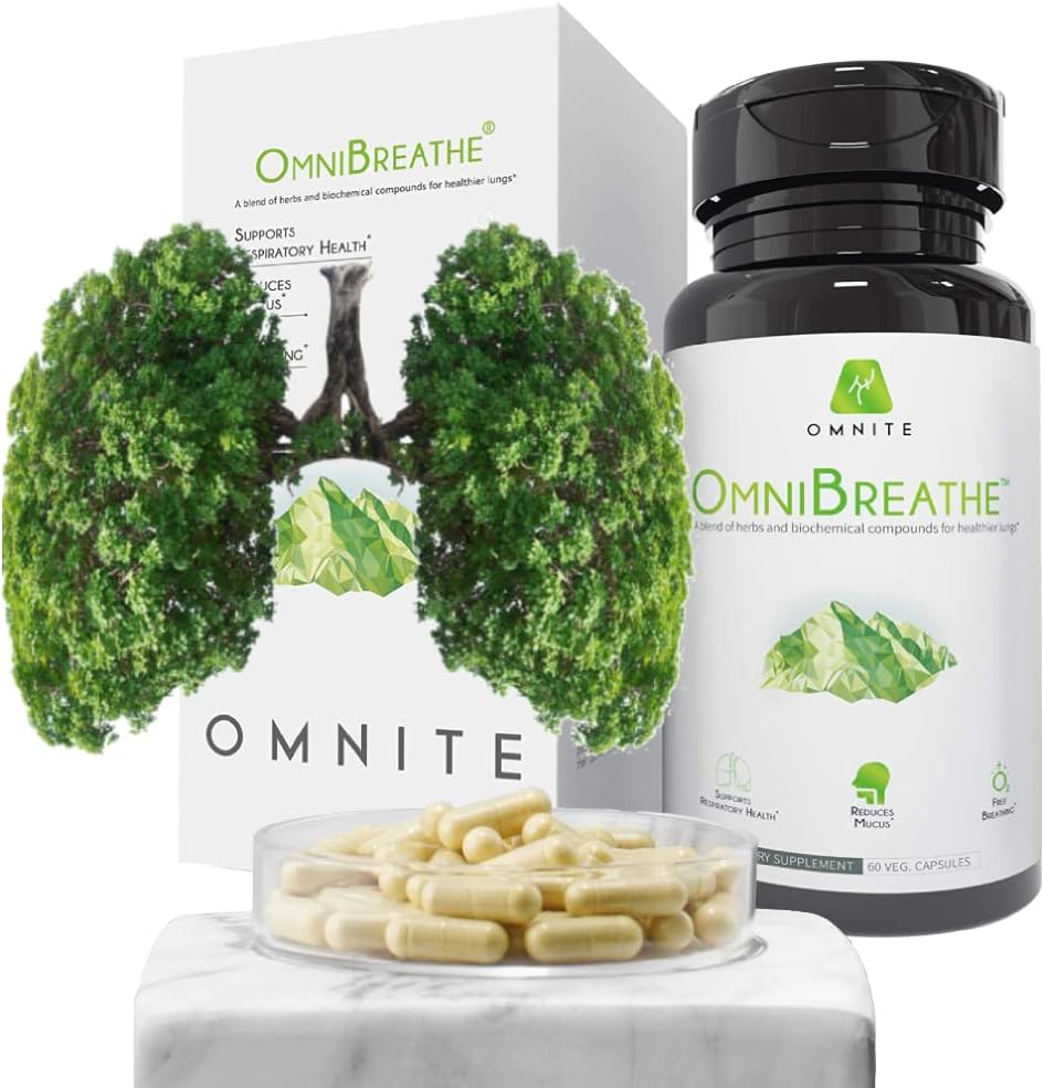 OMNIBREATHE Respiratory Wellness Lung Supplement, Oldukça Sigaralı Yardım Desteği Sigara içmek için Lungs Detox, Lungs Clear Mucus,60 Veg Capsules