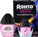 Rohto Digi-Eye Digital Eye Strain Eye Drops, Soğutma Eye Strain Relief From Digital Eye Strain Belirtileri, Uzun Süre, Soothing Eye Relief, Eye Drops for Red, Tired Eyes 0.4 fl oz Şişe (Pack of 2)