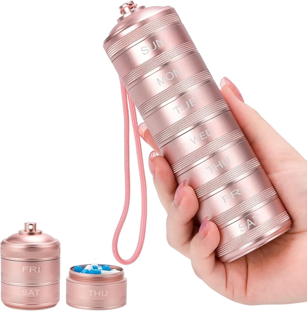 Metal Pill Organizer 7 Gün - Su Haftalık Seyahat Pill Box Günlük Pill Vakası 7 Karşılaştırmalı, Vitamin Tıp Supplements Fish Oil, Pink Tour
