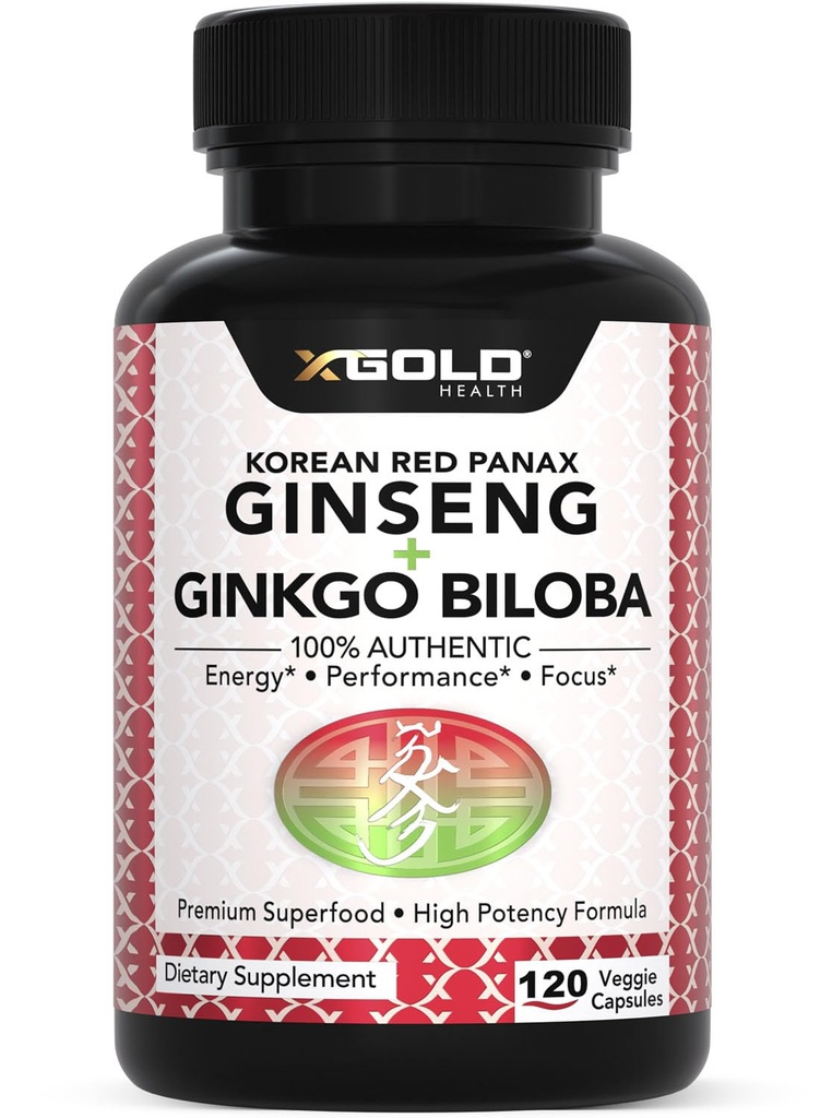 Özgün Kore Red Panax BTC 1200 mg + Ginkgo Biloba 160 mg – Yüksek Ginsenosides Ekstra Güçlü – Enerji, Hafıza, Oda ve Beyin Sağlığı – Erkekler ve Kadınlar için Vegan Capsules – 120 Kont