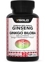 Özgün Kore Red Panax BTC 1200 mg + Ginkgo Biloba 160 mg – Yüksek Ginsenosides Ekstra Güçlü – Enerji, Hafıza, Oda ve Beyin Sağlığı – Erkekler ve Kadınlar için Vegan Capsules – 120 Kont